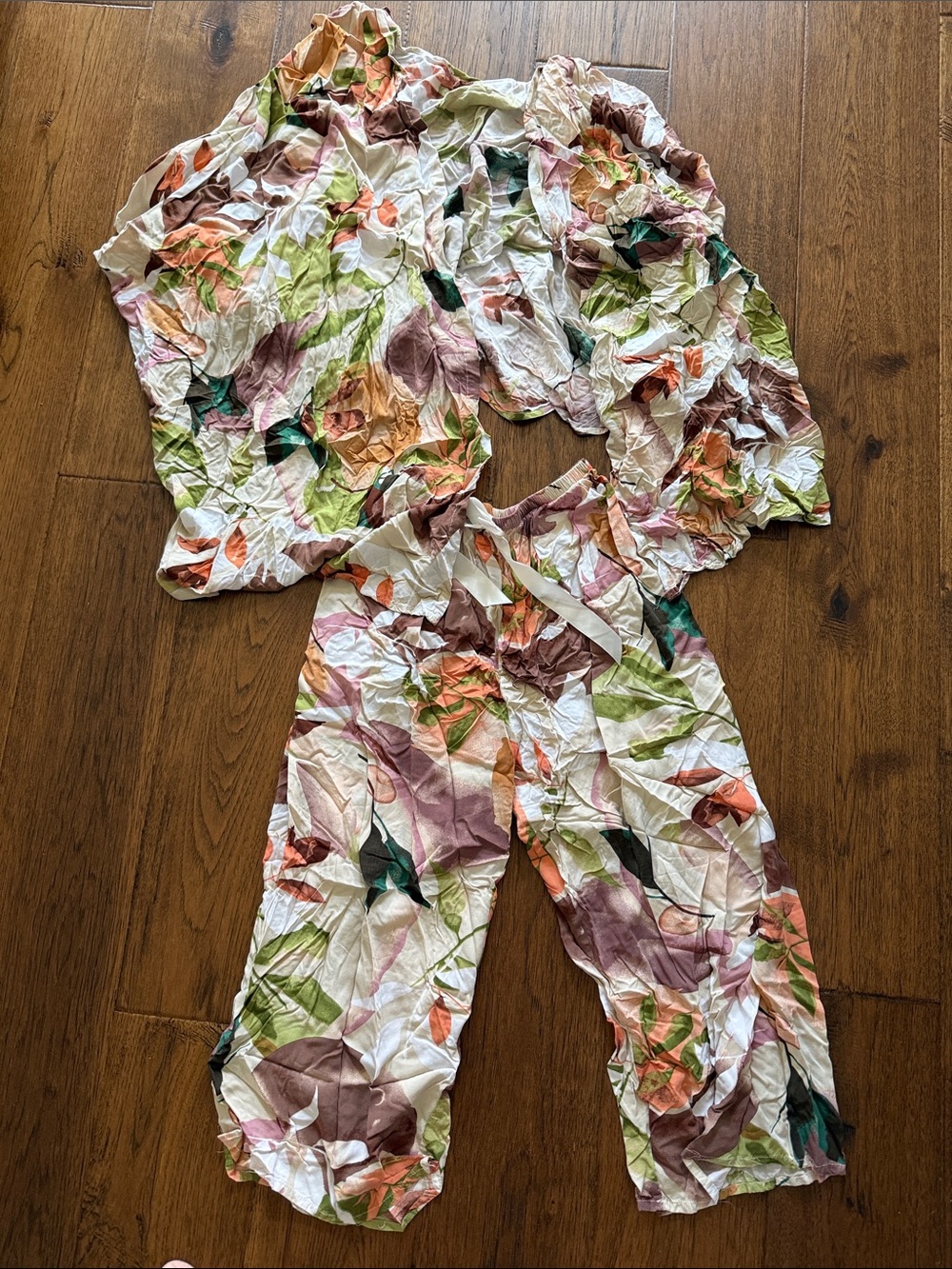 Floral Crinkle Two-Piece Set in Pastel Mix